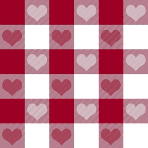 3" buffalo check with hearts - red and white