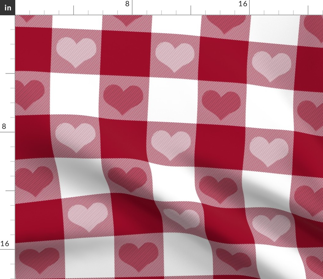 3" buffalo check with hearts - red and white