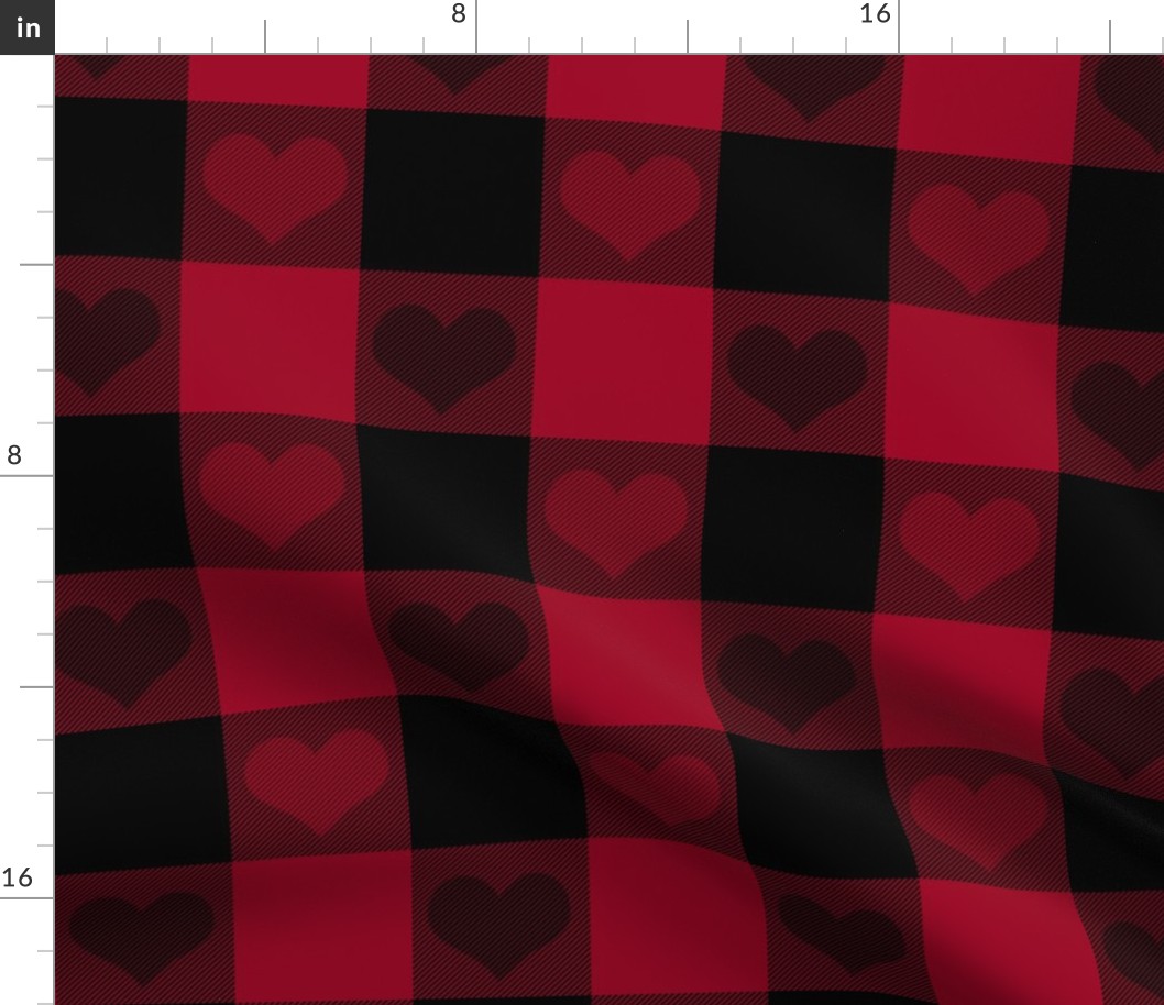 3" buffalo check with hearts - red and black