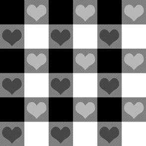 3" buffalo check with hearts - black and white