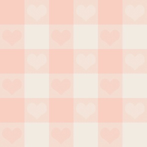 3" buffalo check with hearts - peach and cream