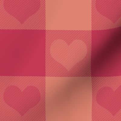 3" buffalo check with hearts - red and blush