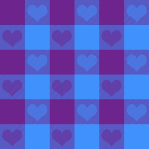 3" buffalo check with hearts - purple and bright blue