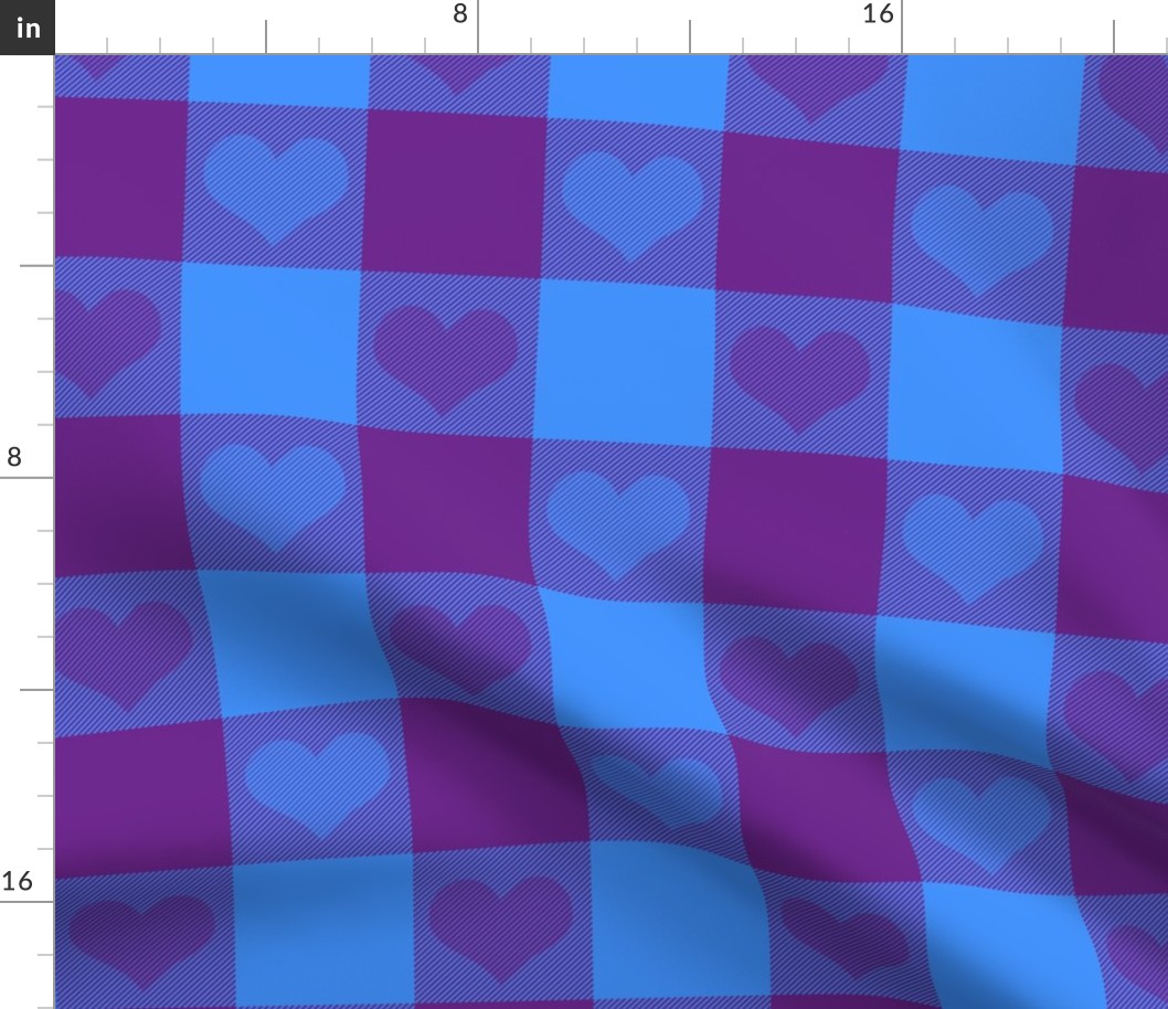 3" buffalo check with hearts - purple and bright blue