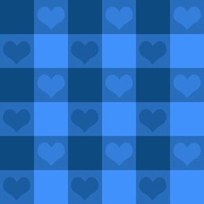 3" buffalo check with hearts - navy and bright blue