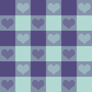 3" buffalo check with hearts - purple and blue mint