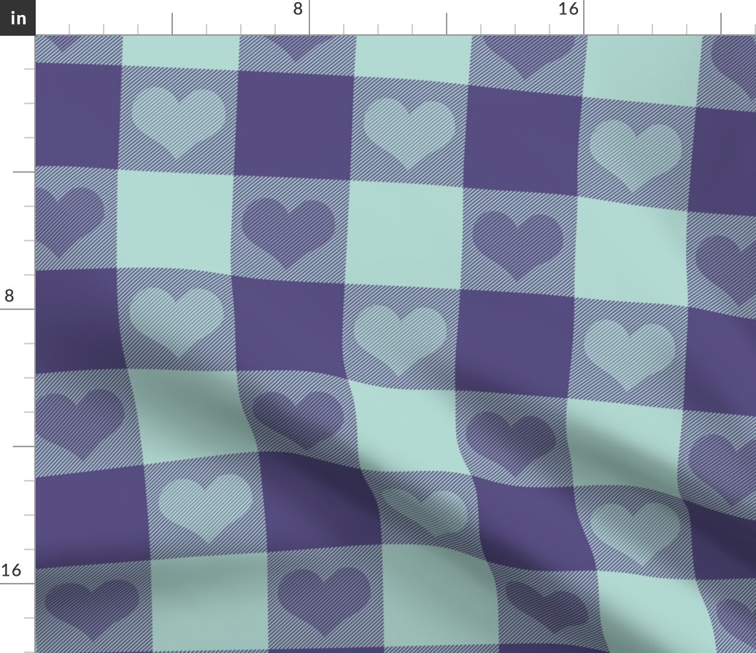 3" buffalo check with hearts - purple and blue mint