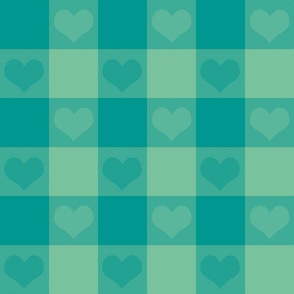 3"  buffalo check with hearts - surf teal and sea green