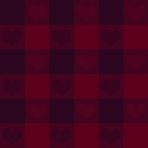 3" buffalo check with hearts, burgundy and crimson