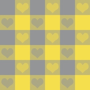 3" buffalo check with hearts, yellow and grey