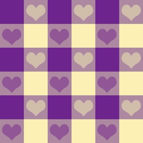 3" buffalo check with hearts, purple and cream