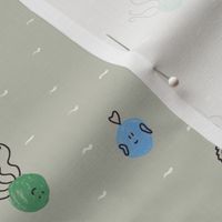 Polka Dots Little Fishes and Squids Doodle | Green and Blue