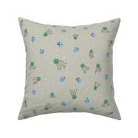 Polka Dots Little Fishes and Squids Doodle | Green and Blue