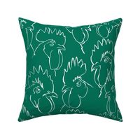 Roosters White with Emerald Green BG
