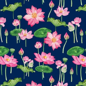 Lotus Flowers Dark Blue BG