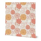 Effloresce floral in summer | pinks coral yellow line art flowers | large scale