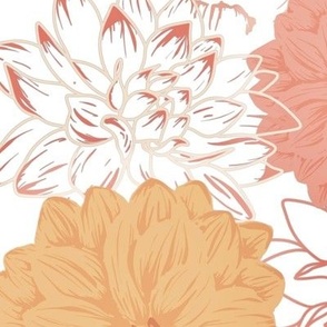 Effloresce floral in summer | pinks coral yellow line art flowers | large scale