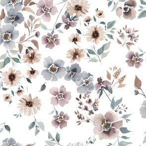 Watercolour Florals with Blues