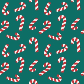 Candy Canes on Vivid Teal - Large