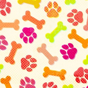 Cheery Retro Paws and Bones - Pinks XL