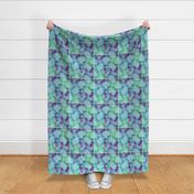 hand-printed teal, blue and purple quilt pattern