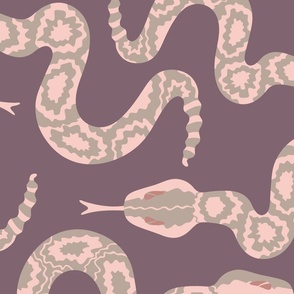 Rattlers Desert Rattle Snakes in Blush Pink Gray Dark Mauve - LARGE Scale - UnBlink Studio by Jackie Tahara
