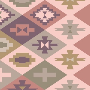 Rio Grande Traditional Geometric Abstract in Blush Pink Dark Mauve Rust Gray and Green - LARGE Scale - UnBlink Studio by Jackie Tahara