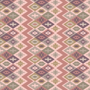 Rio Grande Traditional Geometric Abstract in Blush Pink Dark Mauve Rust Gray and Green - SMALL Scale - UnBlink Studio by Jackie Tahara