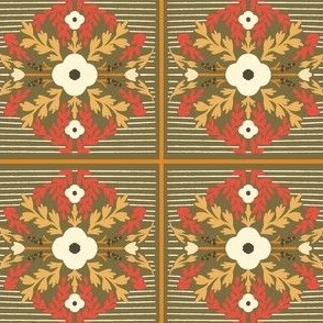Retro Floral Tile | Funky Florals | 70s print | Green Red White | Wallflower-floral tile-orange spice-07