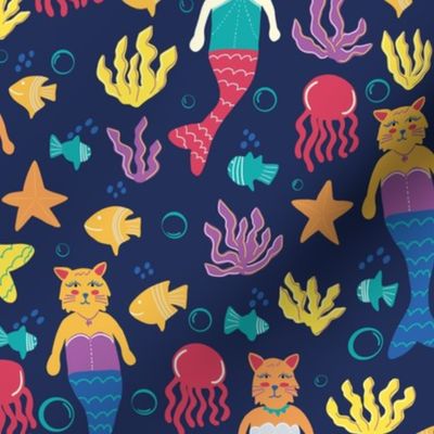 Navy Blue Cat Mermaids Barkitecture