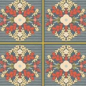 Retro Floral Tile | Funky Florals | 70s print | Blue Teal Red Cream | Wallflower-floral tile-fruity
