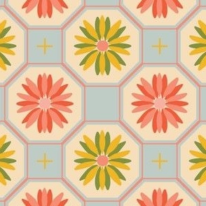 Retro Geometric Floral | Funky Flowers | 70s Vibe | light blue lime green yellow red pink | Wallflower-geo floral-fruity-18