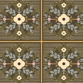 Retro Floral Tile | Funky Florals | 70s print | Dark Green | Light Pink | Light Blue | Yellow | Wallflower-floral tile-evergreen-23