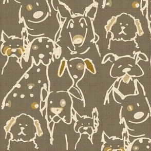 Neutral Pop Doodle Dogs, Mid Century Grey  Largest Repeat