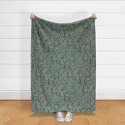 Neutral Pop Doodle Dogs Mid Century Green Blue,  Largest Repeat