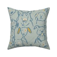 Neutral Pop Doodle Dogs Mid Century Pastel Blue  Largest Repeat