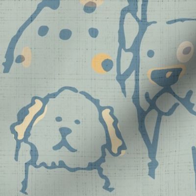 Neutral Pop Doodle Dogs Mid Century Pastel Blue  Largest Repeat