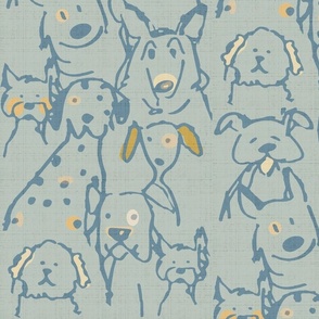 Neutral Pop Doodle Dogs Mid Century Pastel Blue  Largest Repeat