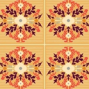 Retro Floral Tile | Funky Florals | 70s print | peach red cream light blue dark purple | Wallflower-floral tile-strawberry-35
