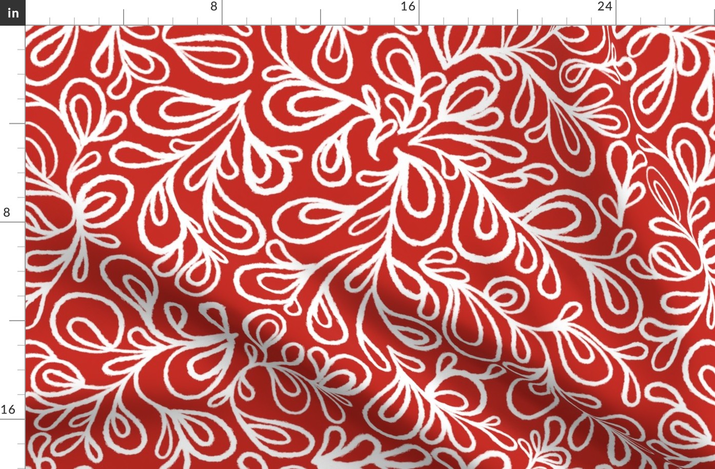 Leaves, Poppy, Red, Retro, Coastal, Holiday, Christmas, Fabric, Large, Print, jg_anchor_designs