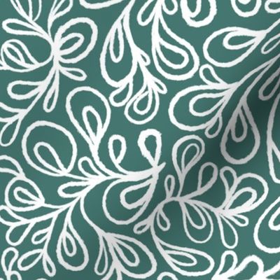 Leaves, Dark Teal, Green, Retro, Christmas, Holiday, Coastal, Fabric, jg_anchor_designs