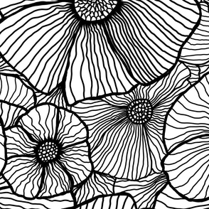 Black On White Doodle Floral Line Art  
