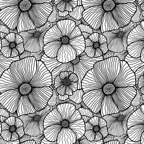 Black On White Doodle Floral Line Art  Smaller Scale