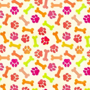 Cheery Retro Paws and Bones - Pinks Large