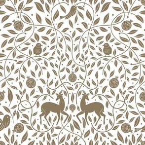 Liberty Christmas in Gold and White - Deers, sparrows and floral lines 