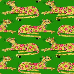 Grandmillennial Jungle Cheetah - Leaf Green Background