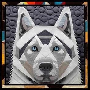 White Husky Patchwork Quilt by kedoki