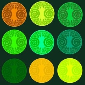 Celtic tree of life medallions green and gold on bl