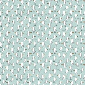 Little baby seagull shore ocean quirky kids summer design gray orange on soft mint blue TINY