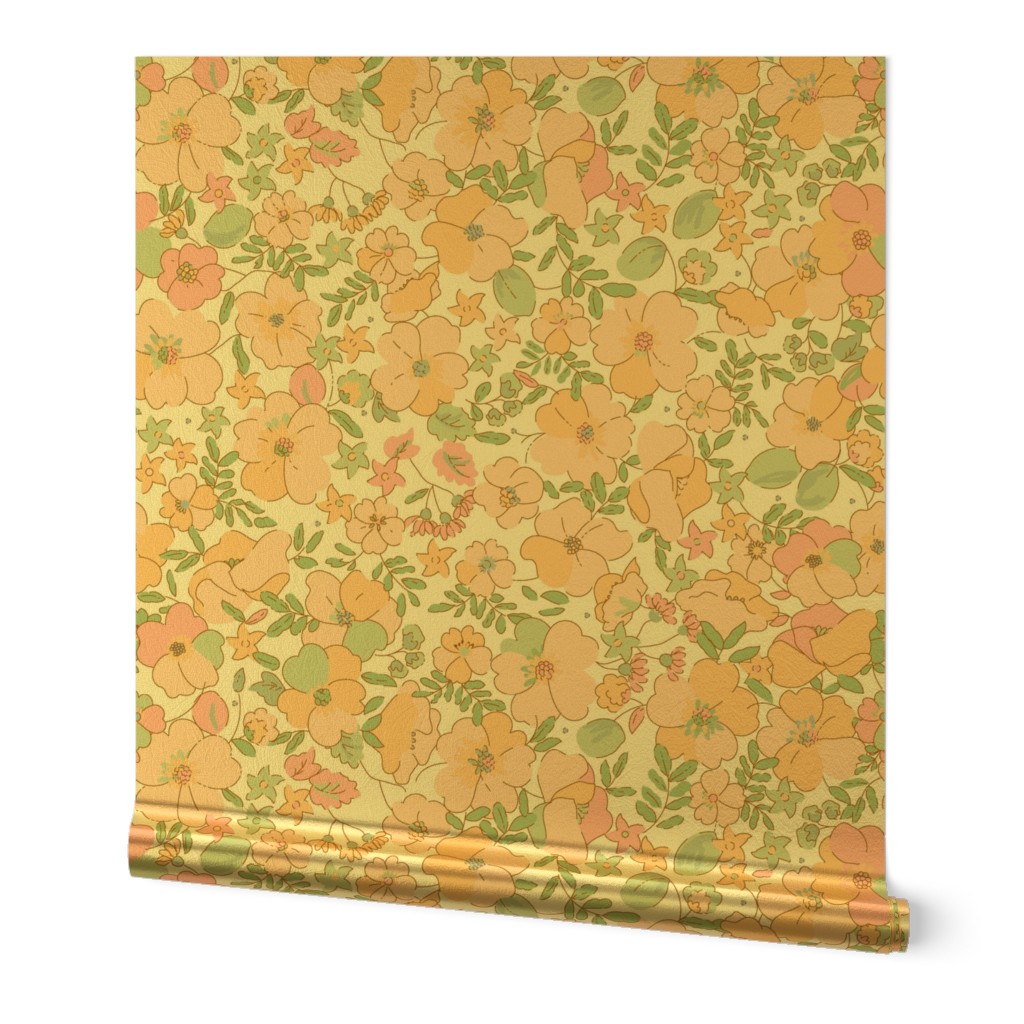 Bigger  Floral Illustrated 70s Vintage-peach